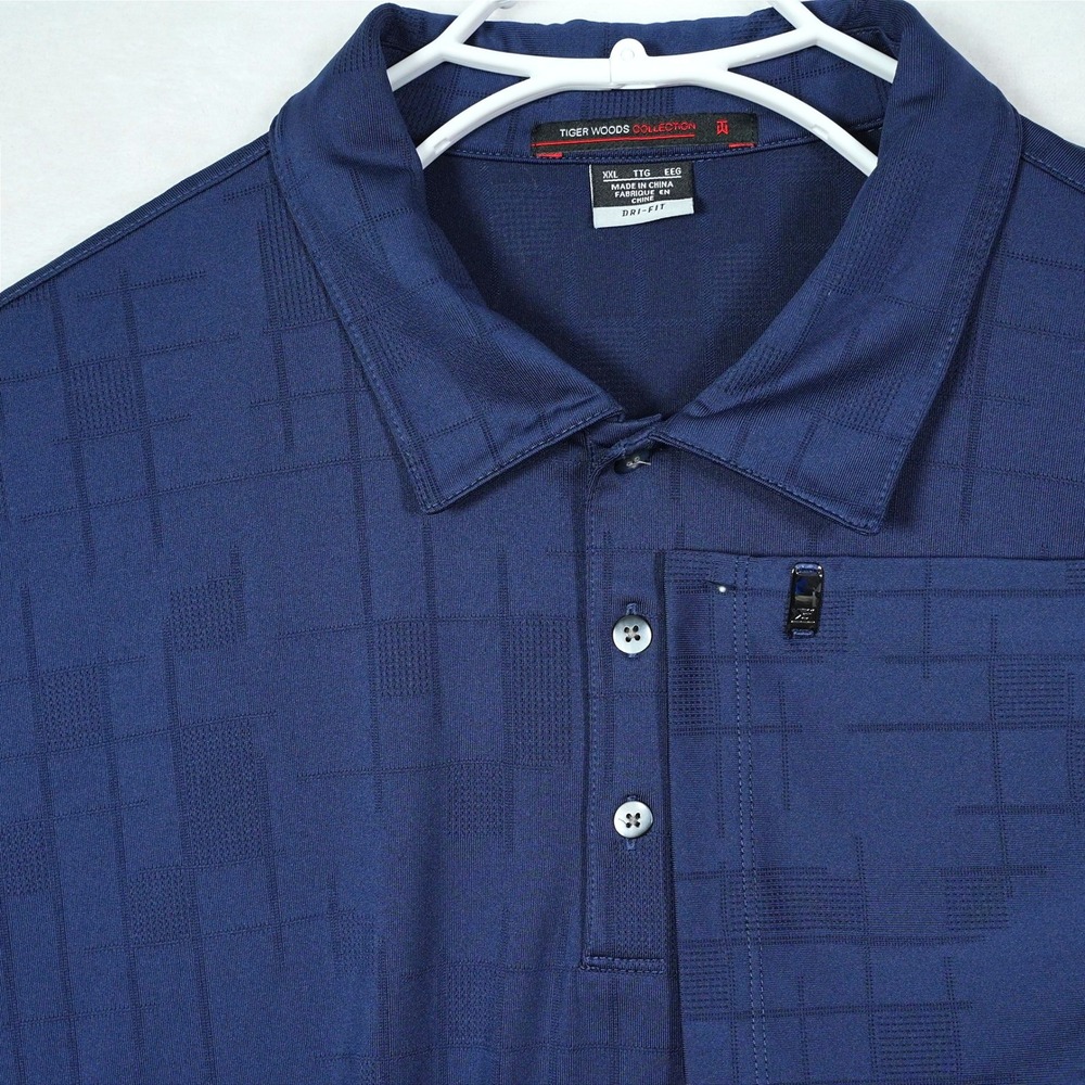 Nike Tiger Woods Collection Navy Blue Grid Dri-FIT Golf Polo Mens XXL 401416-451